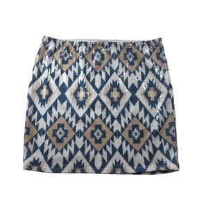 Charlotte Russe Blue and White Mini Sequin Pencil Skirt With Geometric Design XL